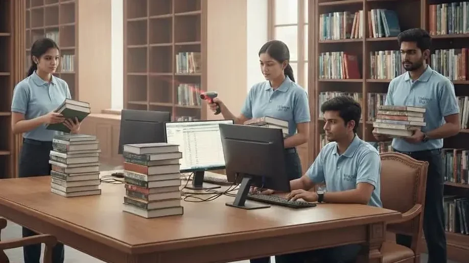 Library staff using Library Stock Checking Software - Vidyasagar LMS