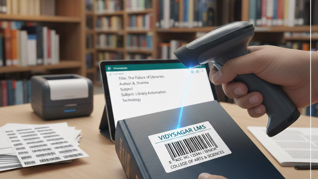 Barcode Labels in Library Management System - Vidyasagar LMS Interface